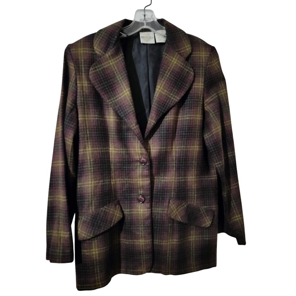 5962)Vintage TR Bentley Academia Preppy Plaid Wool Blend Jacket Blazer Size 9/10